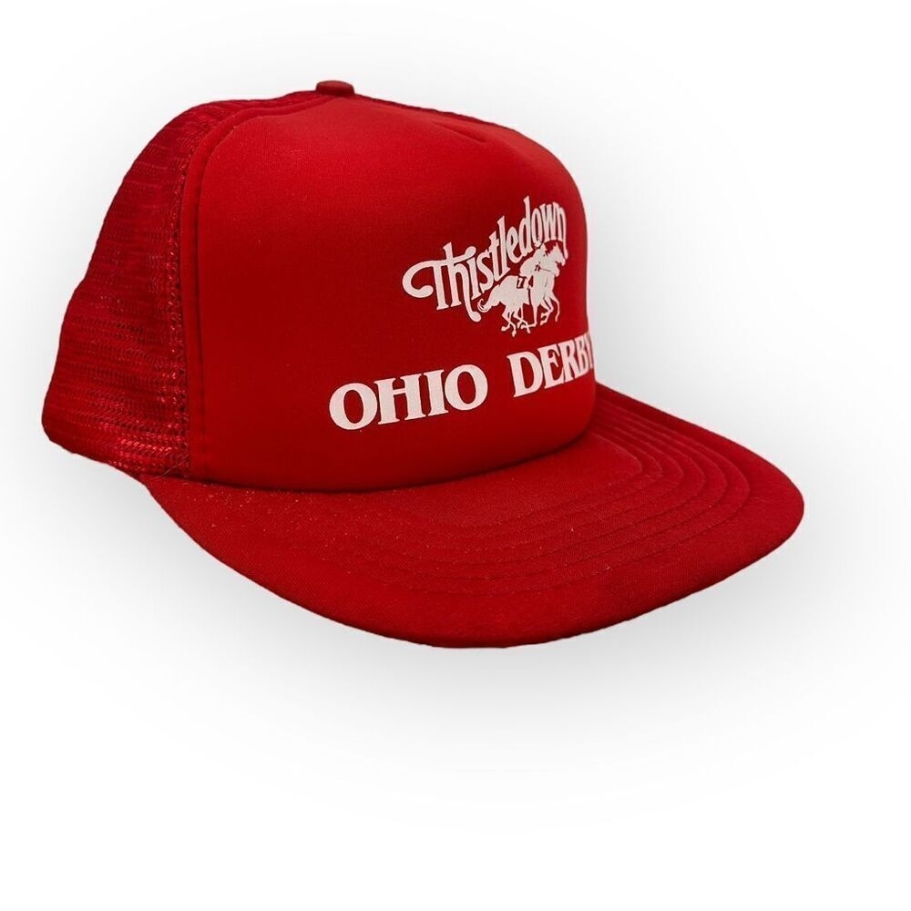 Vintage Thistledown Ohio Derby Red Mesh Snapback Trucker Hat Horse Racing